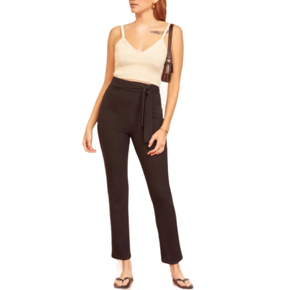 Reformation Pants Kassia Tie Waist Rib Knit Black M NWT - Picture 15 of 16